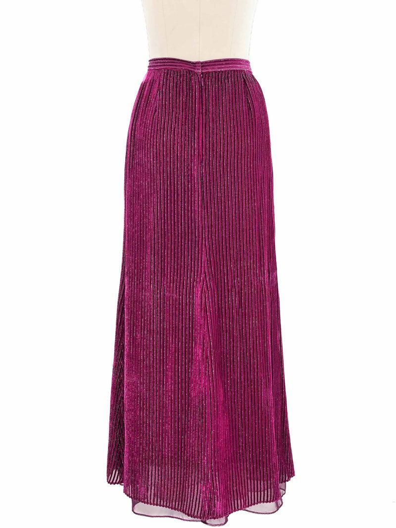 Raspberry Metallic Stripe Maxi Skirt