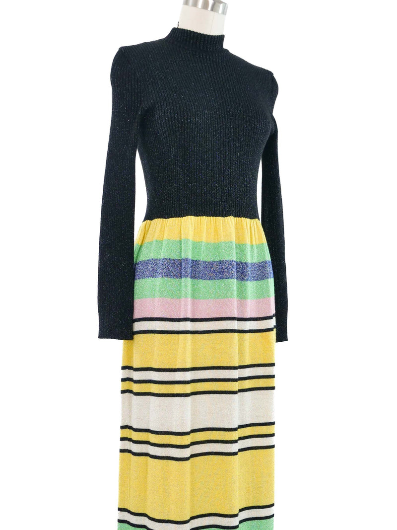 1970s Pastel Lurex Stripe Knit Maxi Dress