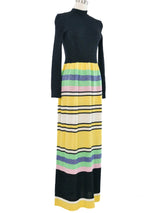 1970s Pastel Lurex Stripe Knit Maxi Dress