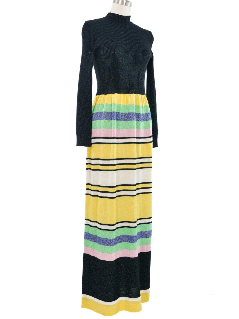 1970s Pastel Lurex Stripe Knit Maxi Dress
