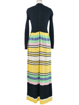1970s Pastel Lurex Stripe Knit Maxi Dress