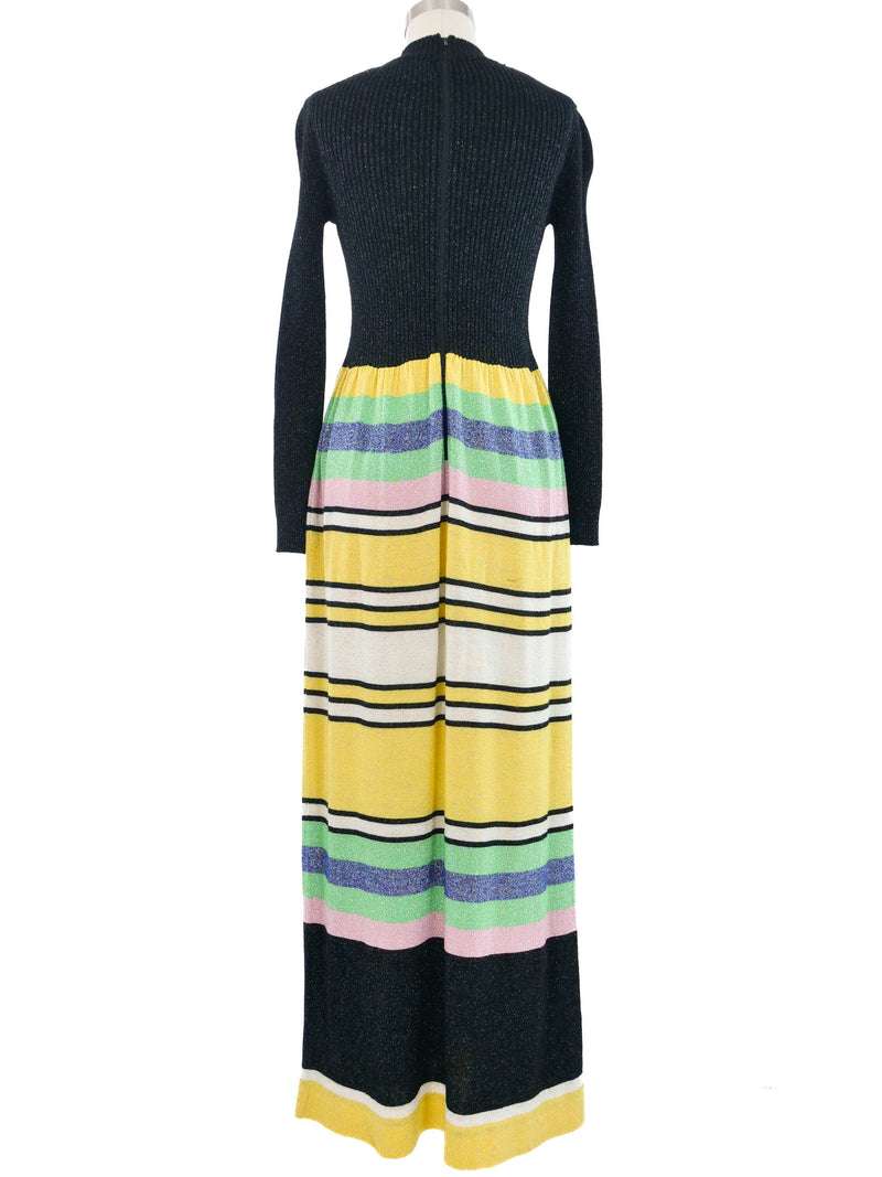 1970s Pastel Lurex Stripe Knit Maxi Dress