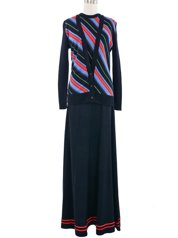 1970s Lurex Candy Stripe Knit Dress Ensemble