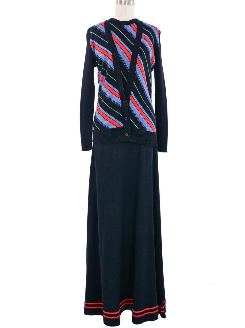 1970s Lurex Candy Stripe Knit Dress Ensemble