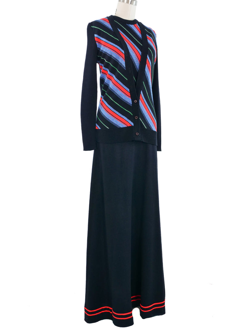 1970s Lurex Candy Stripe Knit Dress Ensemble