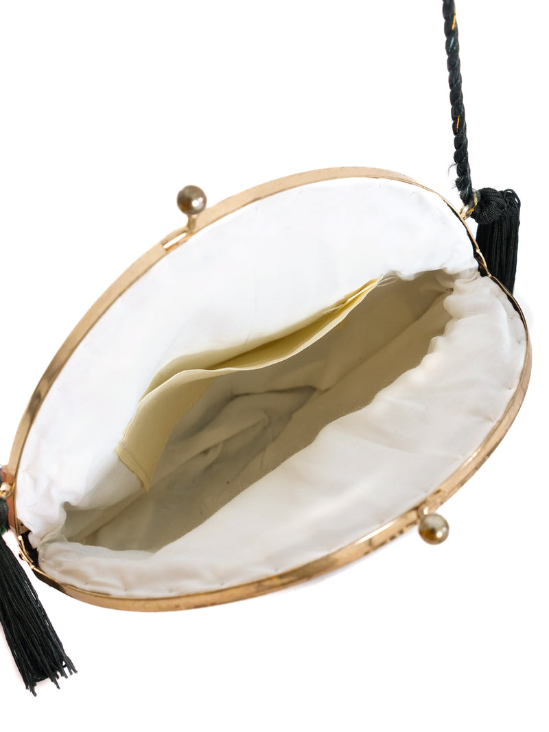 Bird Embroidered Satin Shoulder Bag