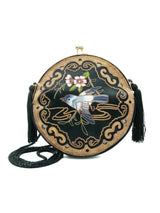 Bird Embroidered Satin Shoulder Bag