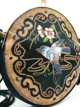 Bird Embroidered Satin Shoulder Bag