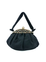 1940s Embellished Black Grosgrain Purse