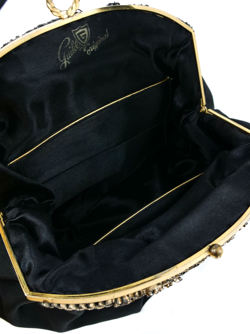 1940s Embellished Black Grosgrain Purse