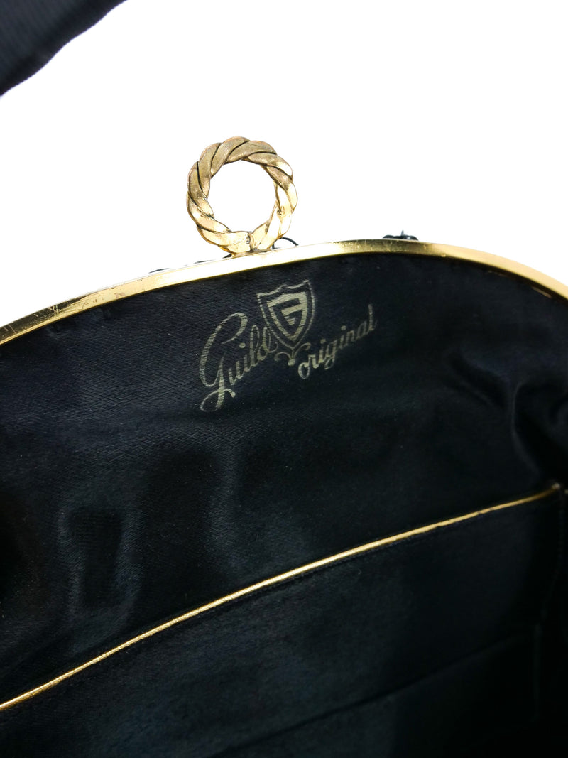1940s Embellished Black Grosgrain Purse