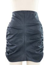 The Row Ruched Leather Mini Skirt