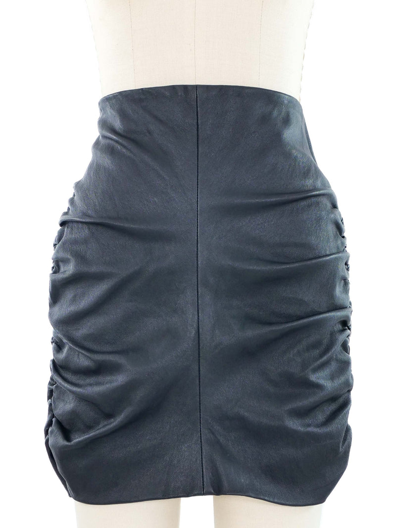 The Row Ruched Leather Mini Skirt