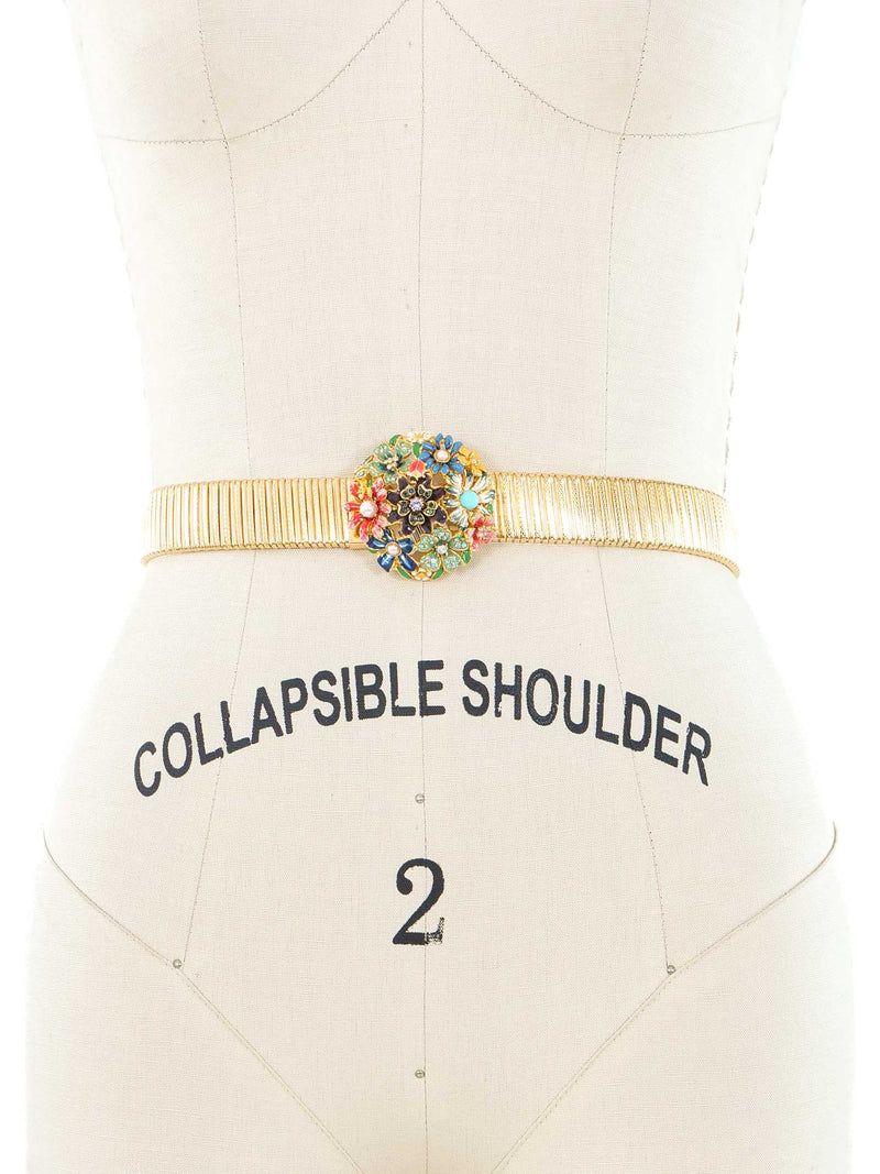 Kenneth Jay Lane Floral Buckle Stretch Belt