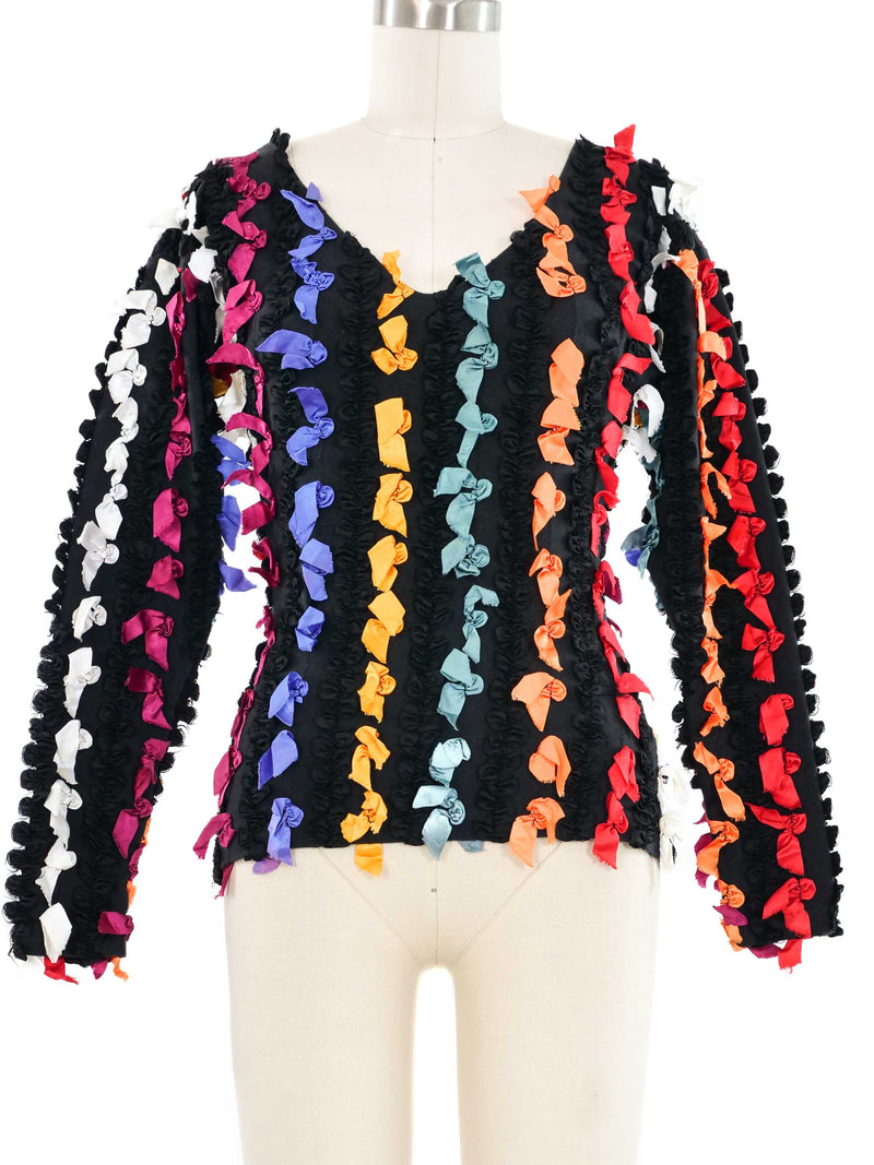 1980s Betsey Johnson Punk Label Bow Blouse