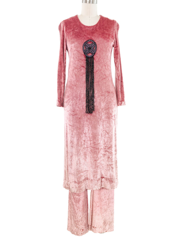 1960s Dusty Rose Velvet Tunic Ensemble