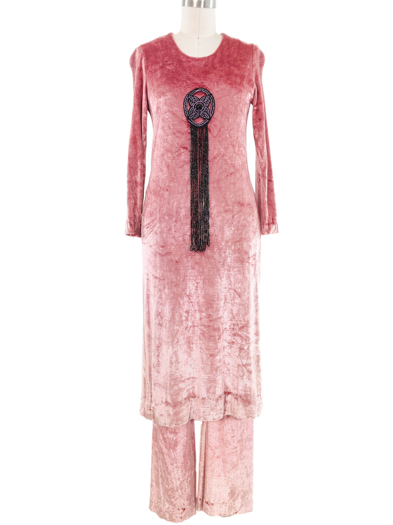 1960s Dusty Rose Velvet Tunic Ensemble