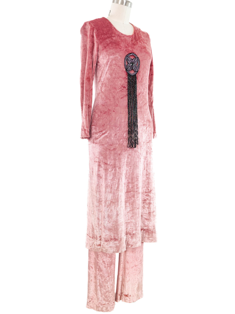 1960s Dusty Rose Velvet Tunic Ensemble