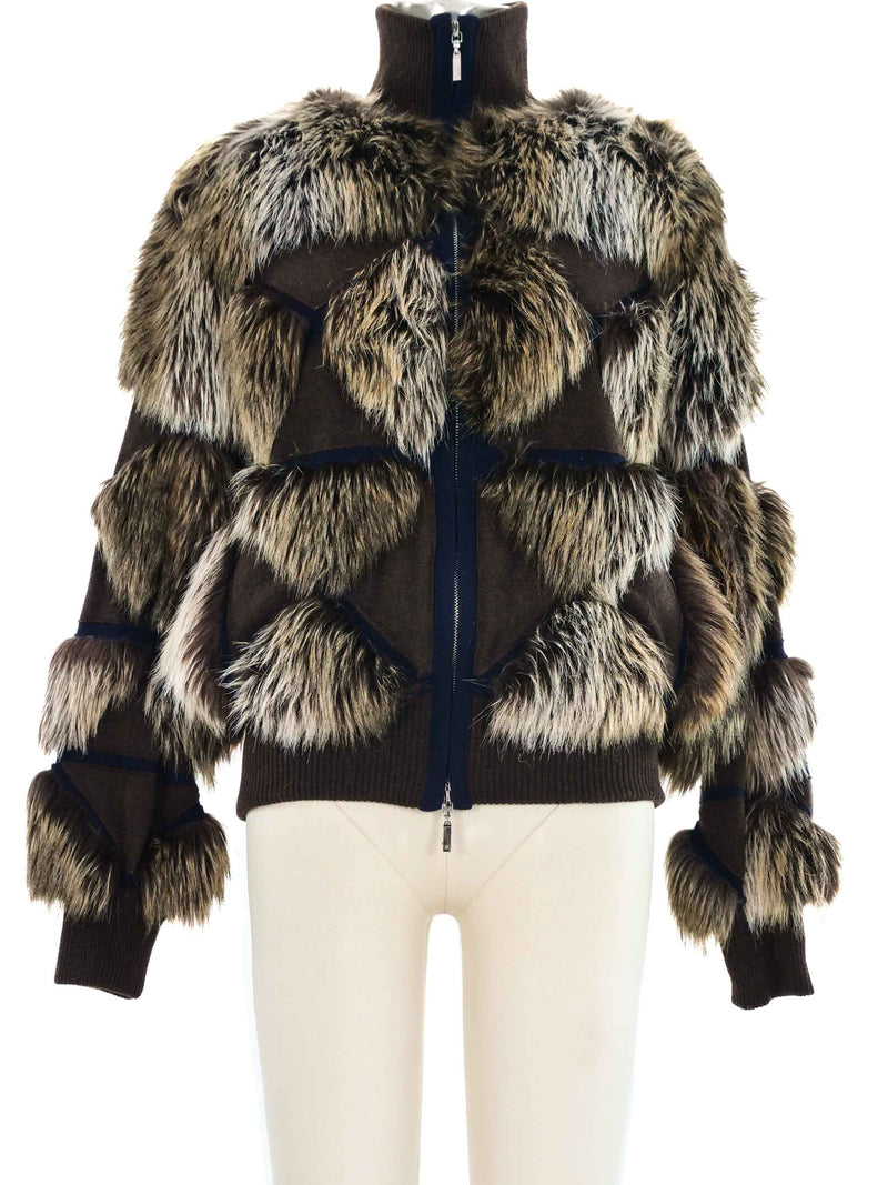 Chanel Faux Fur and Knit Bomber Jacket