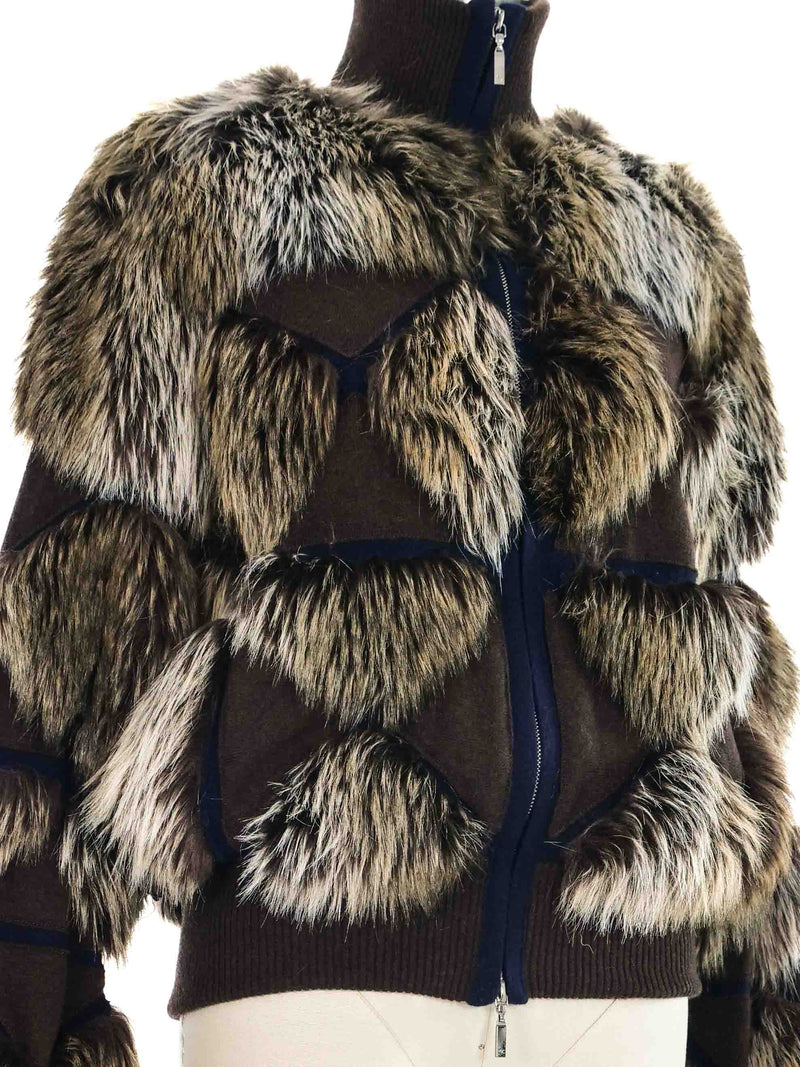 Chanel Faux Fur and Knit Bomber Jacket