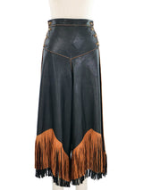Fringe Trimmed Black Leather Culottes