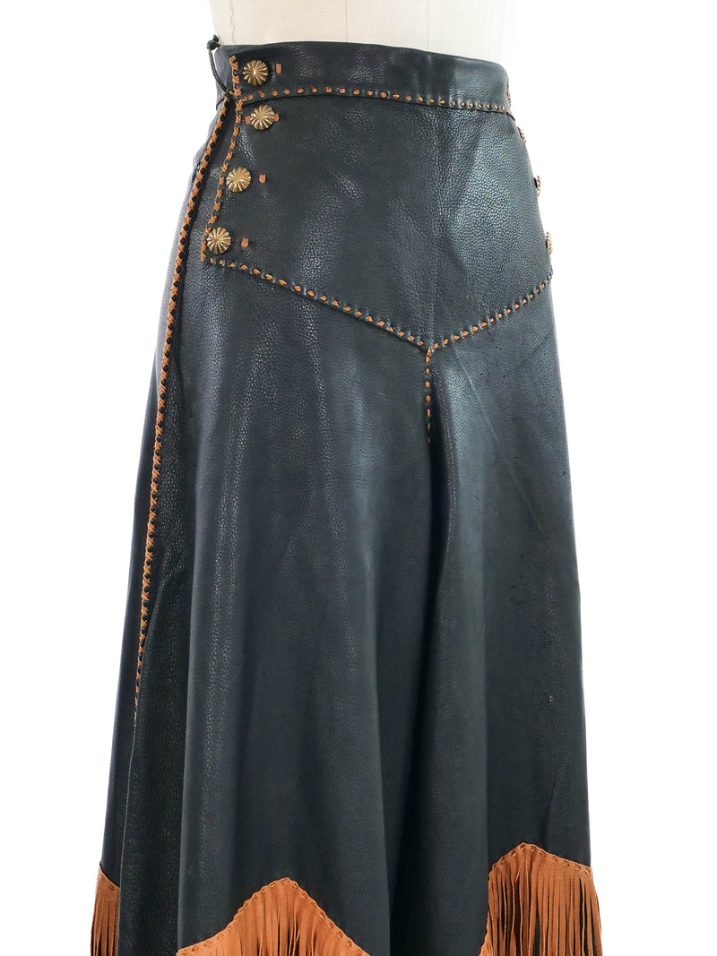 Fringe Trimmed Black Leather Culottes