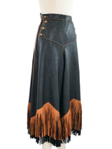 Fringe Trimmed Black Leather Culottes