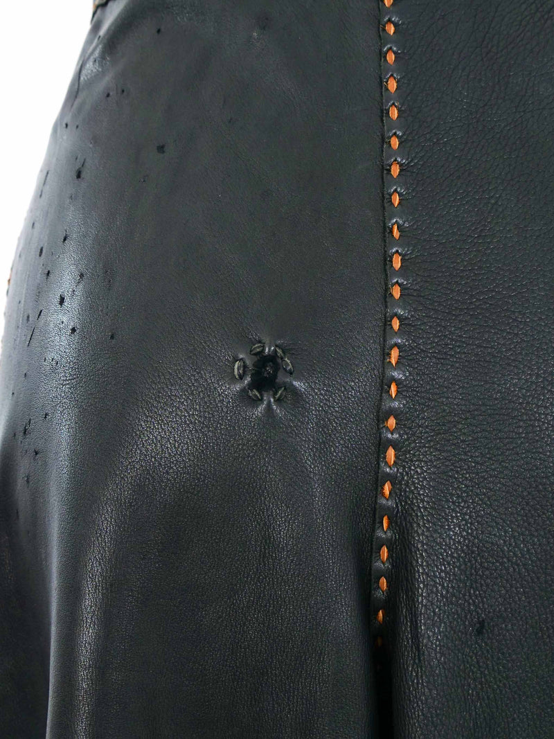 Fringe Trimmed Black Leather Culottes