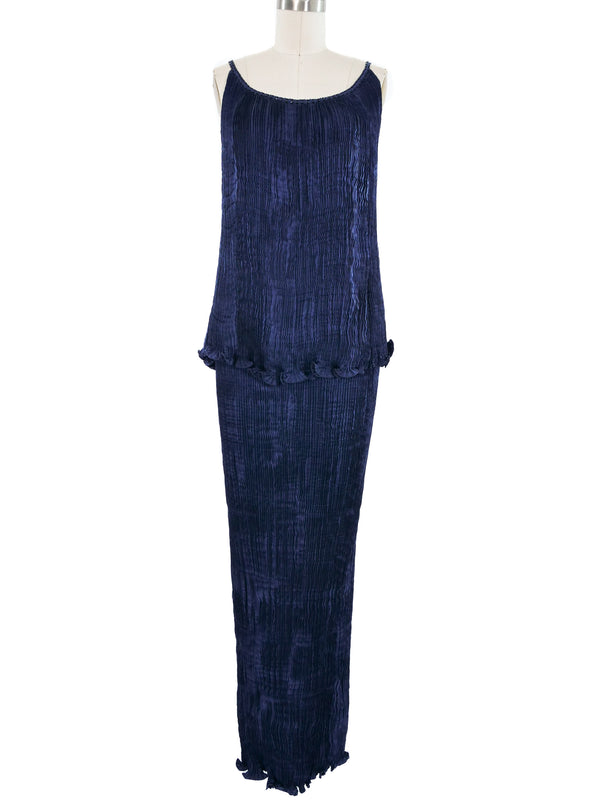 Patricia Lester Sapphire Plisse Silk Ensemble
