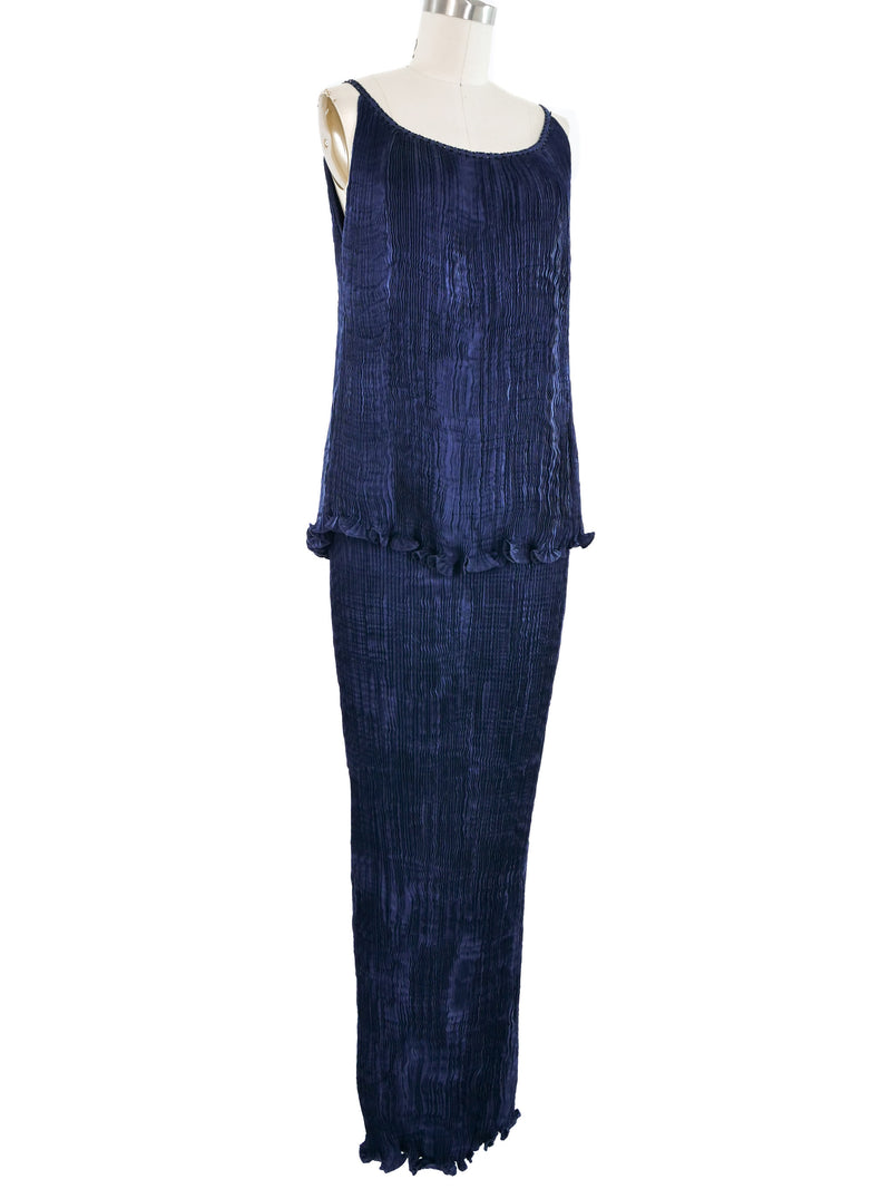 Patricia Lester Sapphire Plisse Silk Ensemble