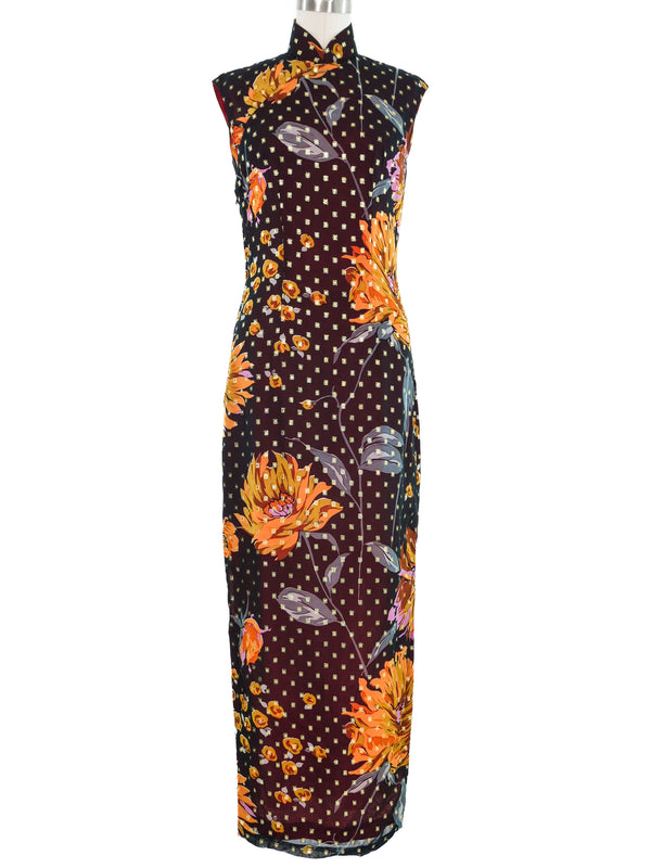 Metallic Jacquard Floral Cheongsam Dress arcadeshops.com