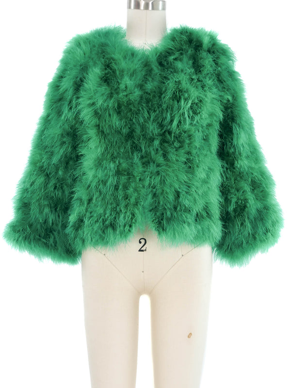 Green Marabou Feather Cropped Jacket