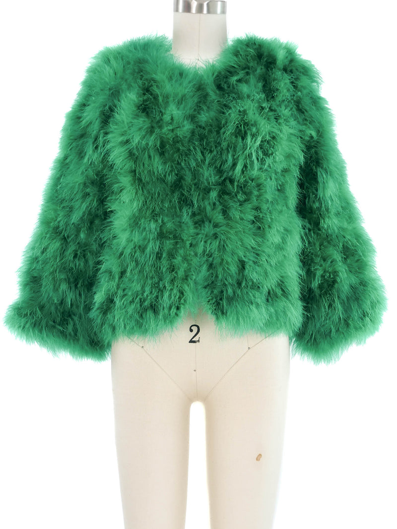 Green Marabou Feather Cropped Jacket