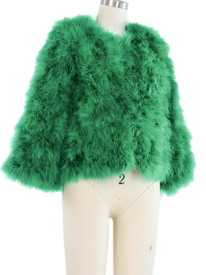 Green Marabou Feather Cropped Jacket