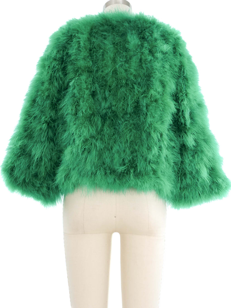 Green Marabou Feather Cropped Jacket