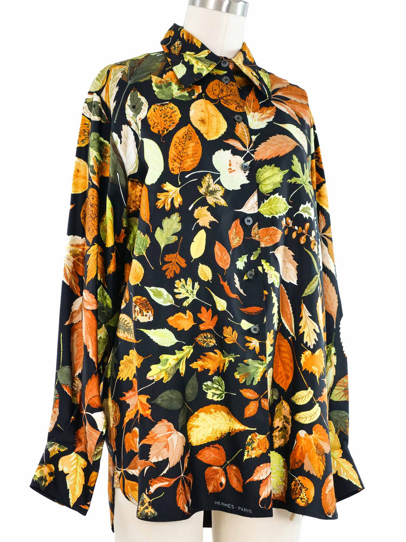 Hermes Tourbillon Swirling Leaf Print Silk Top Top arcadeshops.com