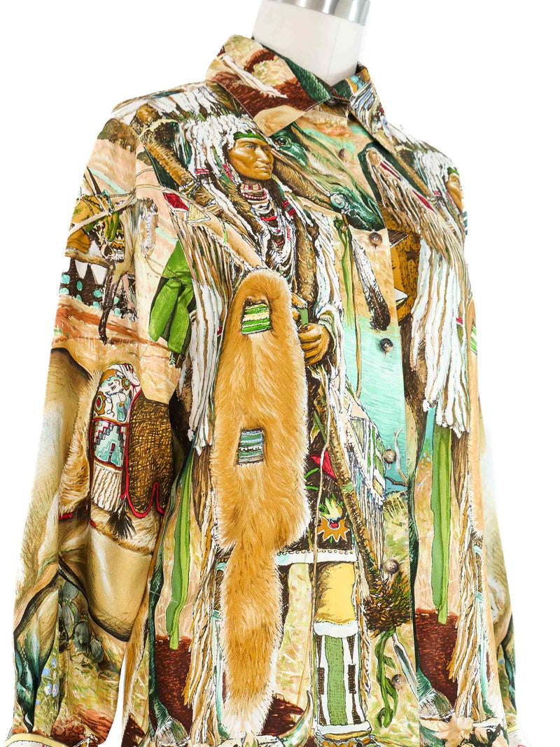 1992 Hermes Les Cheyennes Print Silk Top Top arcadeshops.com