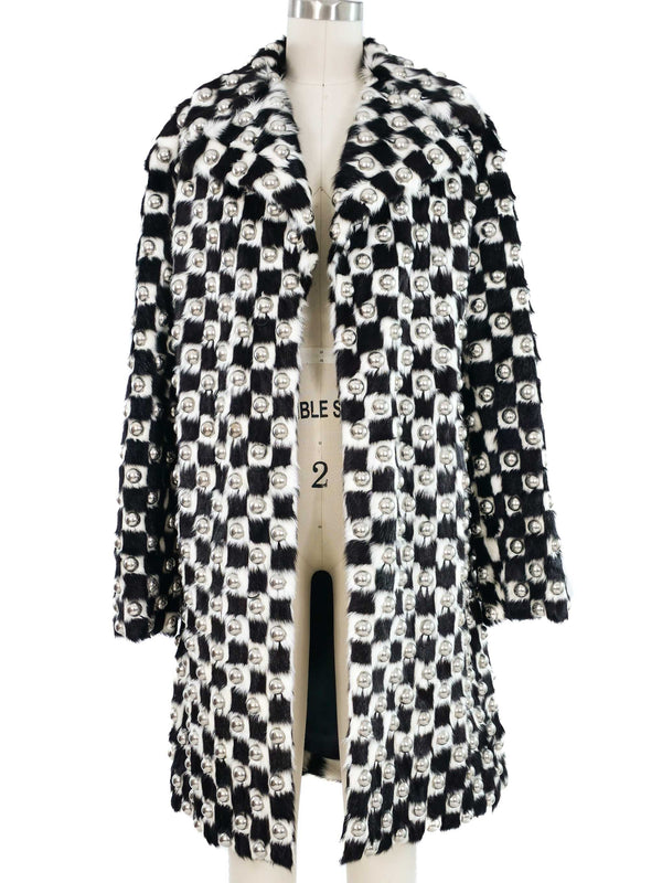 2019 Celine Studded Checkered Fur Coat