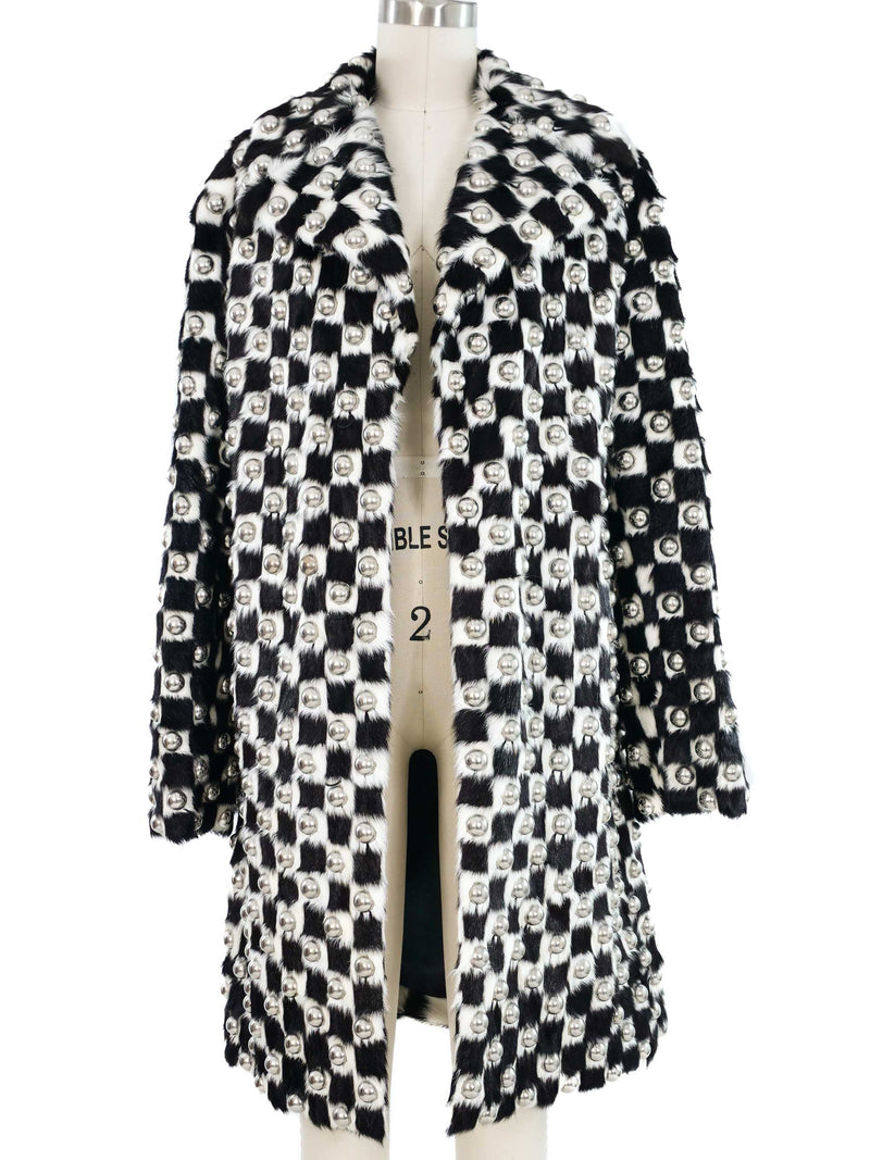 2019 Celine Studded Checkered Fur Coat