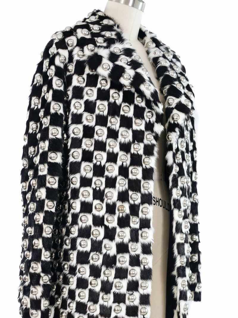 2019 Celine Studded Checkered Fur Coat