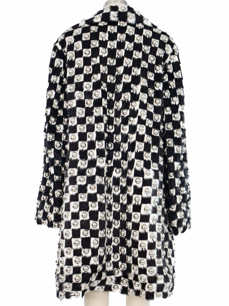 2019 Celine Studded Checkered Fur Coat