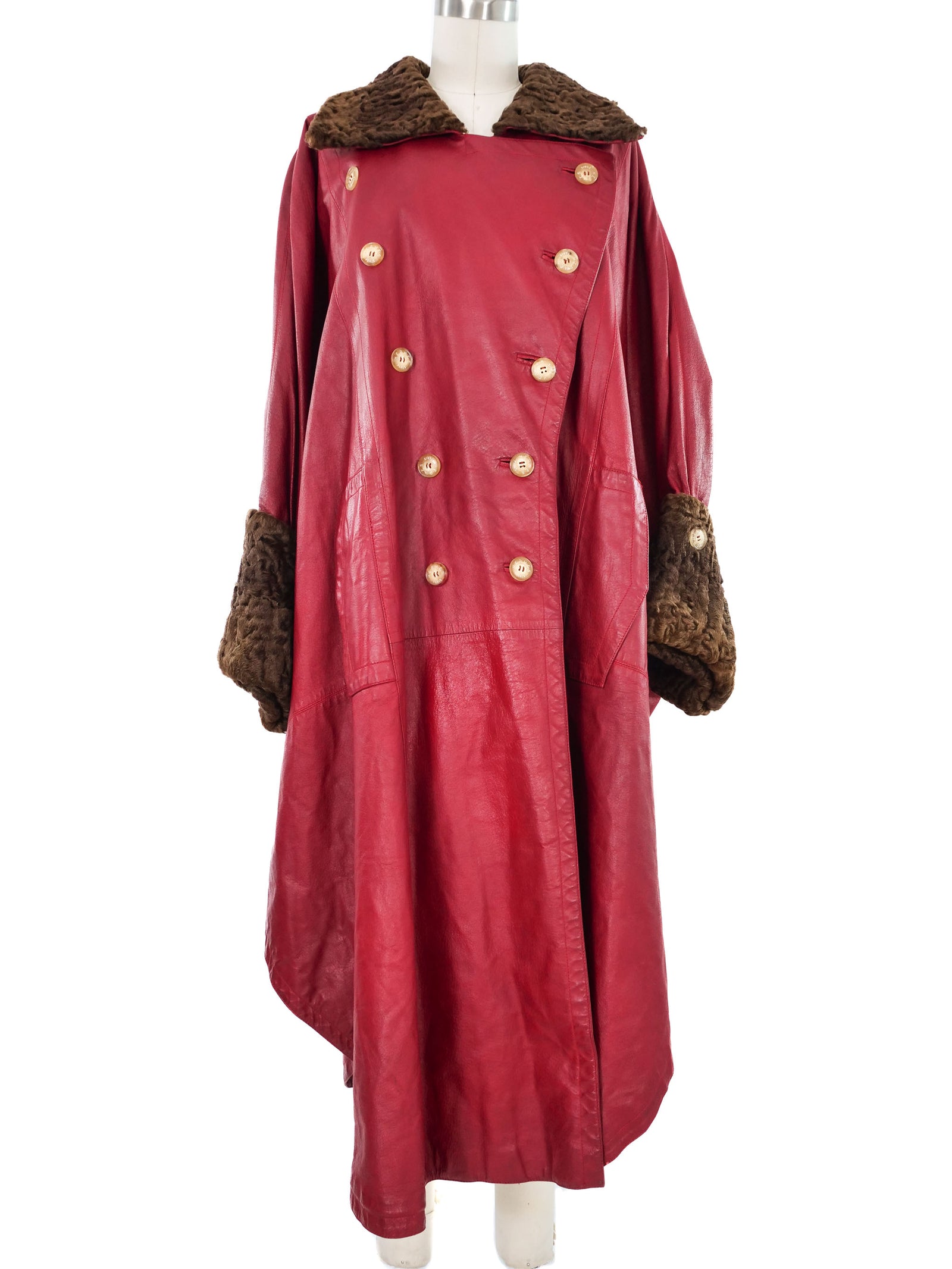 Hermes Fur Trimmed Red Leather Cloak