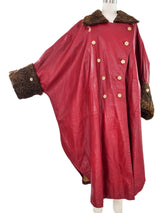 Hermes Fur Trimmed Red Leather Cloak Outerwear arcadeshops.com