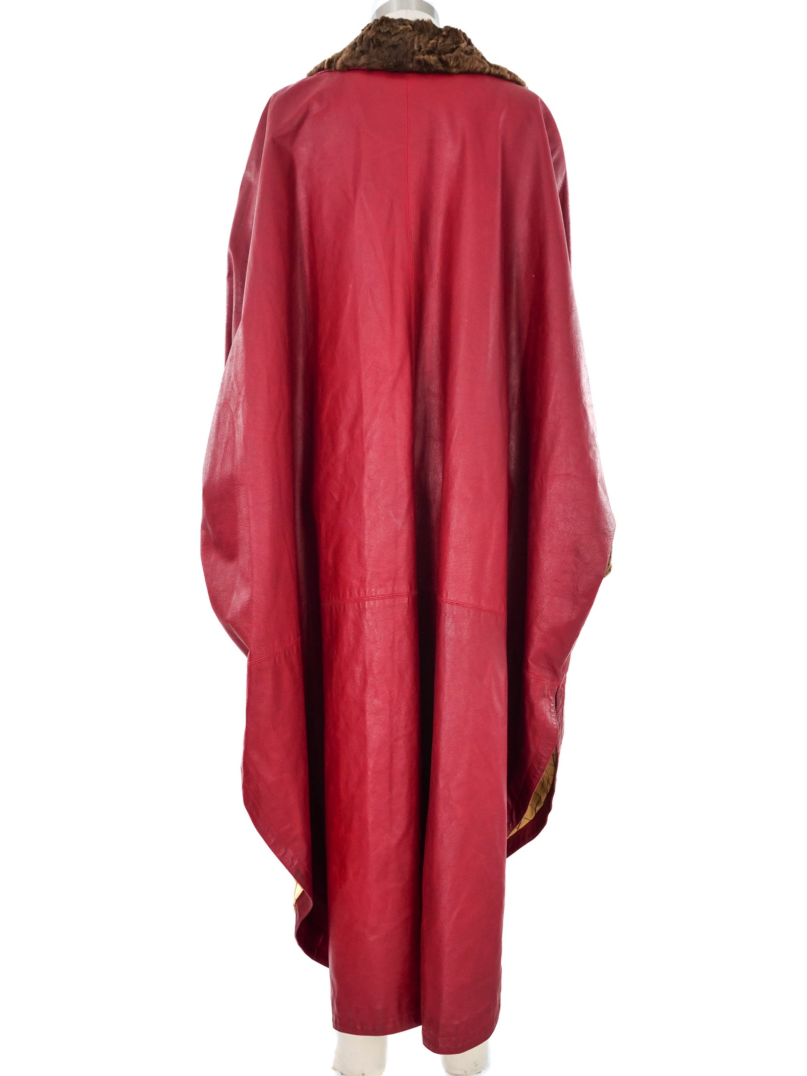 Hermes Fur Trimmed Red Leather Cloak