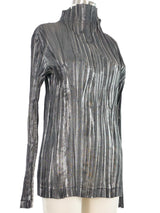 Issey Miyake Metallic Gray Mock Neck Top Top arcadeshops.com