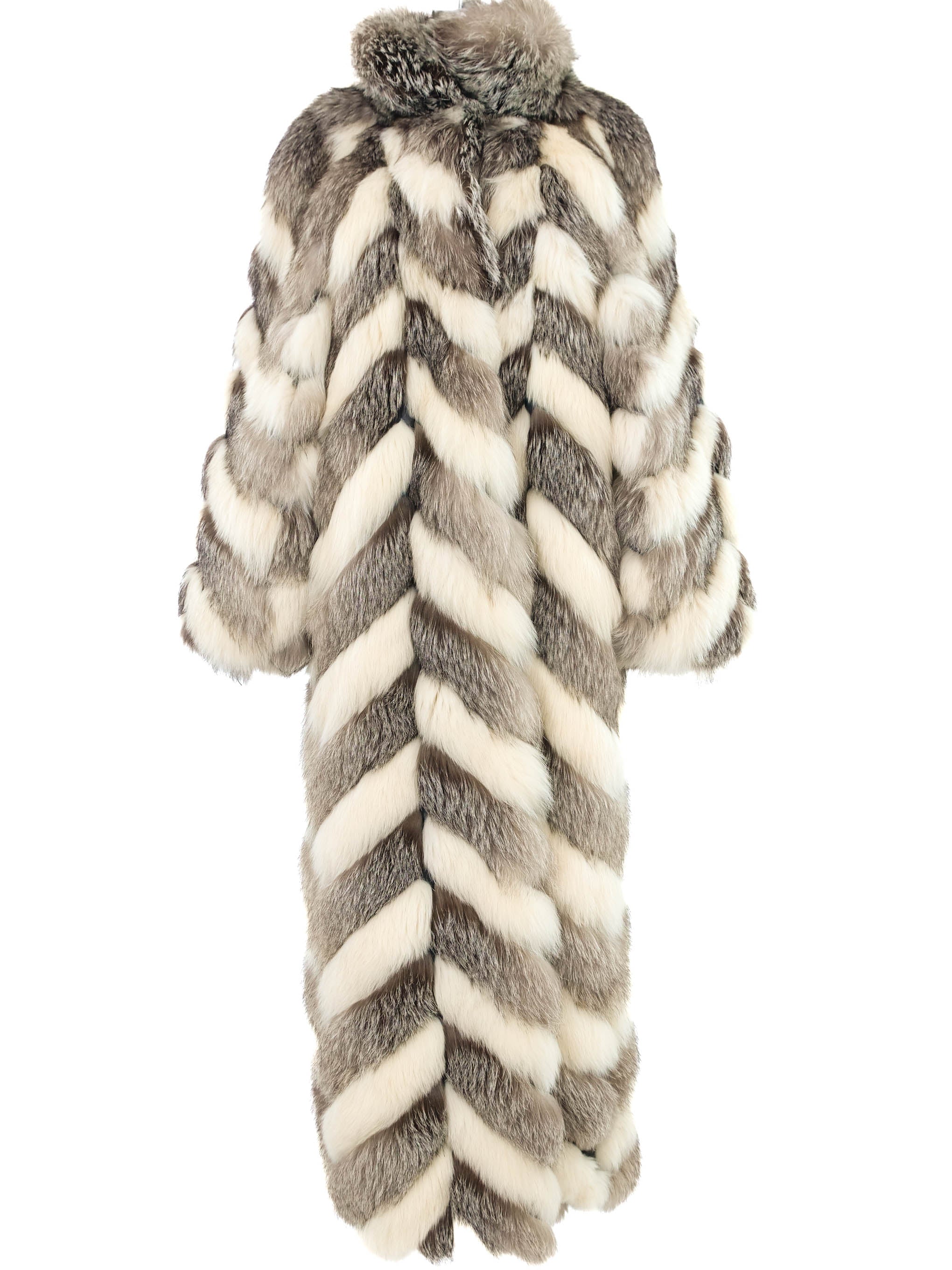 Christian Dior Gray and White Chevron Fur Coat