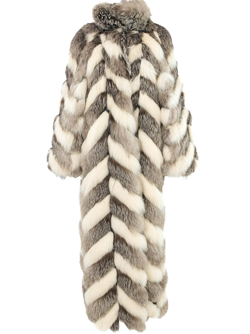 Christian Dior Gray and White Chevron Fur Coat