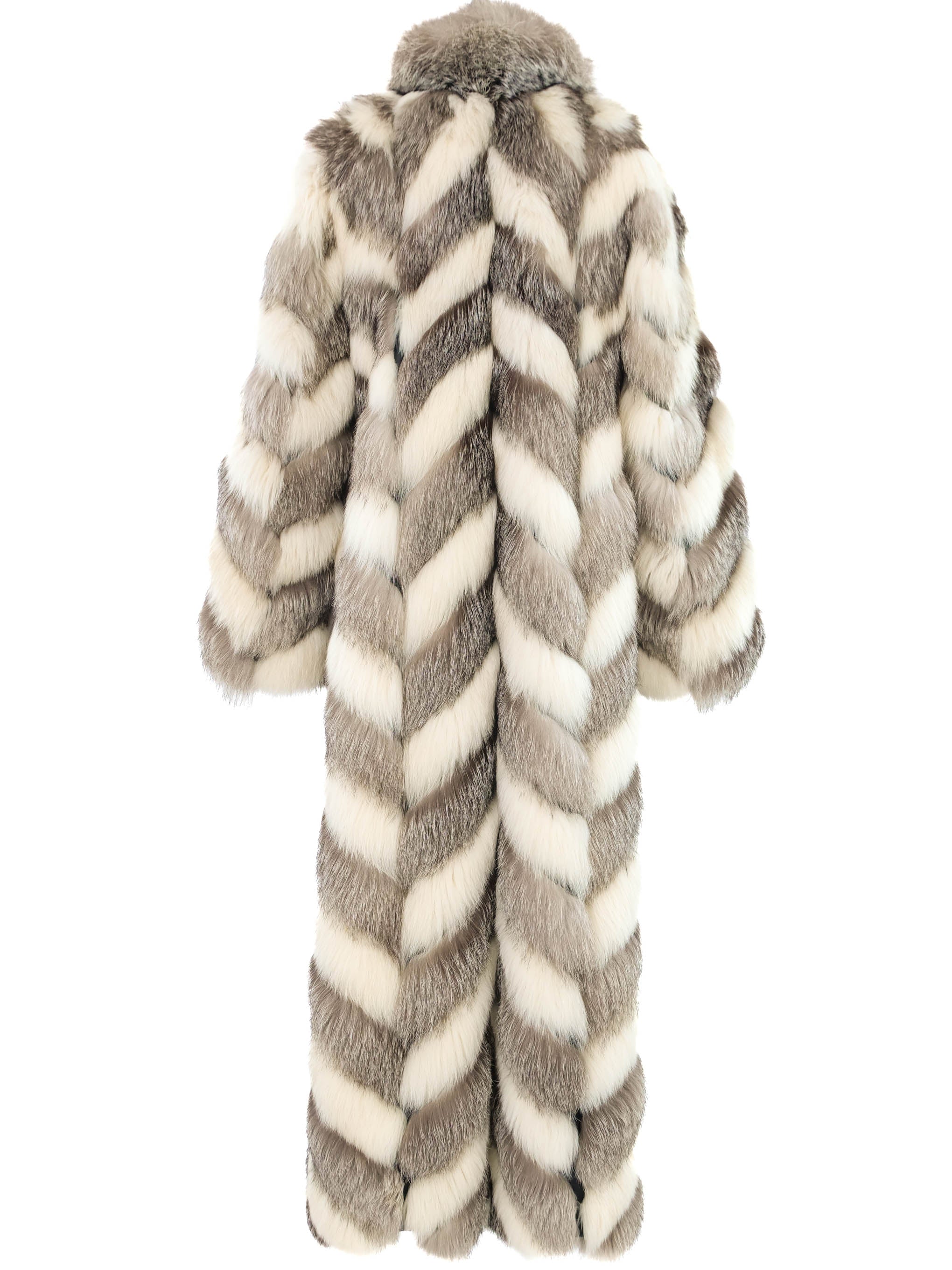 Christian Dior Gray and White Chevron Fur Coat