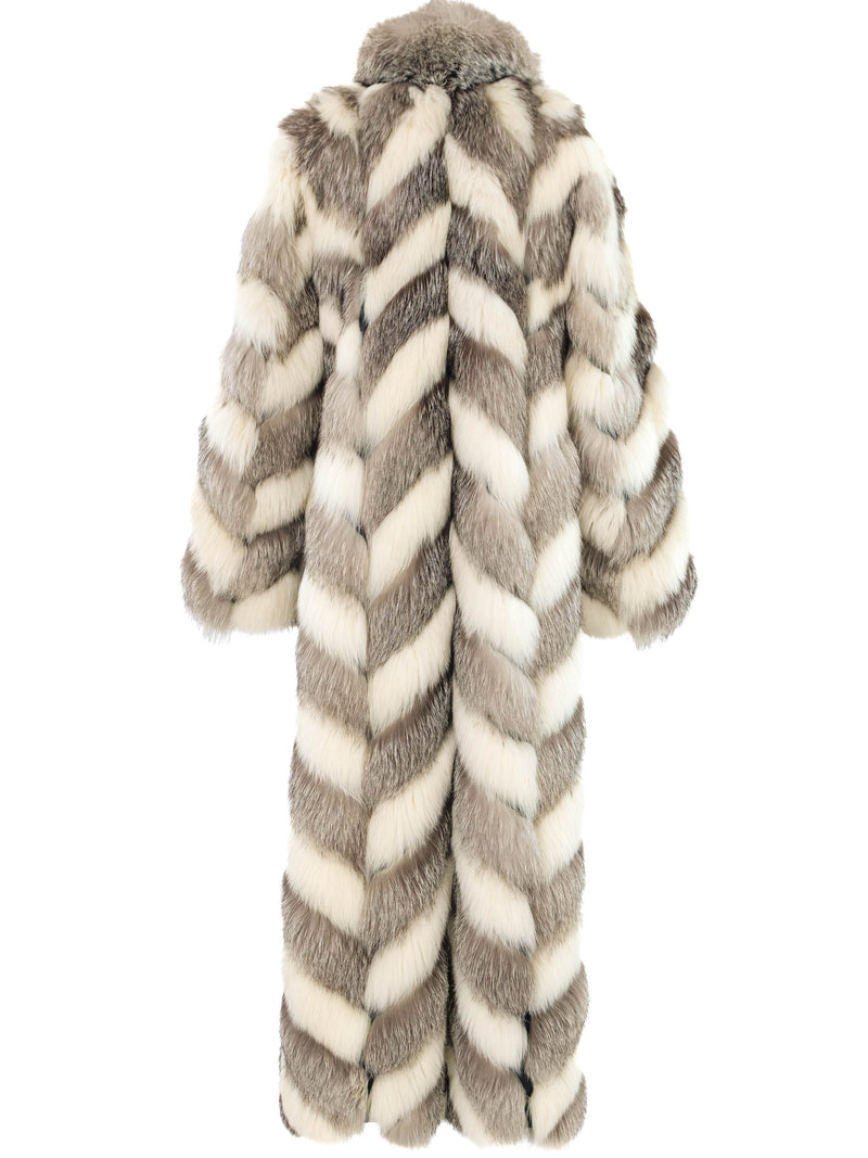 Christian Dior Gray and White Chevron Fur Coat