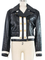Moschino Black and White Leather Moto Jacket